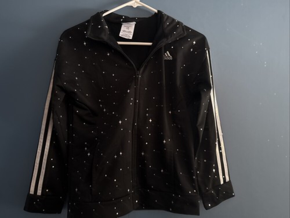 Adidas Girl's Jacket Size L 14 BLack Silver Star Athletic Track